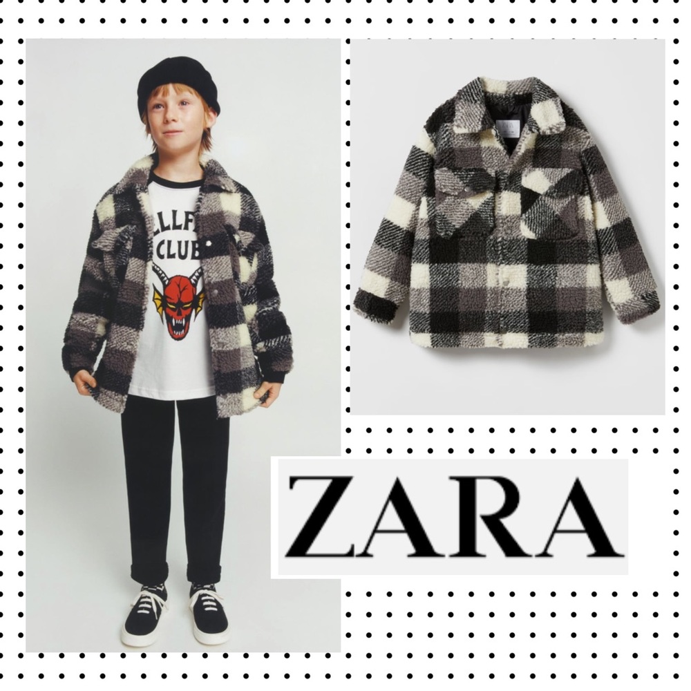 NWT ZARA - Boys Fleece Overshirt Jacket Black 13-14